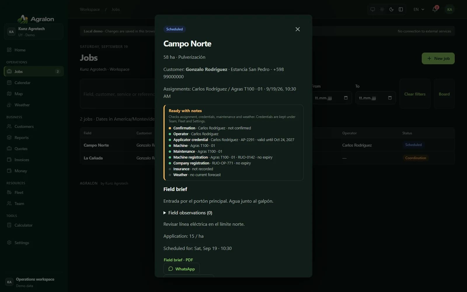 Agralon — An office workspace and a field app on one backend.